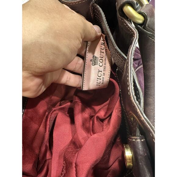 Vintage Y2K Juicy Couture Dark Purple / Maroon Velour Hobo Bag Metal Medallion - Picture 9 of 11